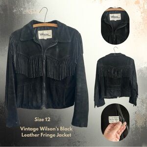 Wilson Vintage Black Leather Jacket with Fringe